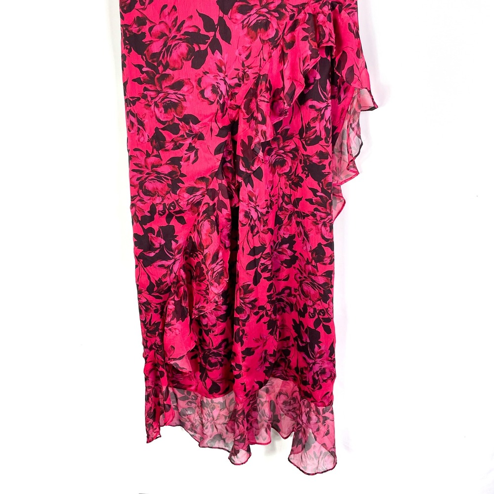 Amanda Uprichard Eden Gown Strapless Maxi Dress Floral Ruffle Pink Black Sz M - Picture 10 of 16